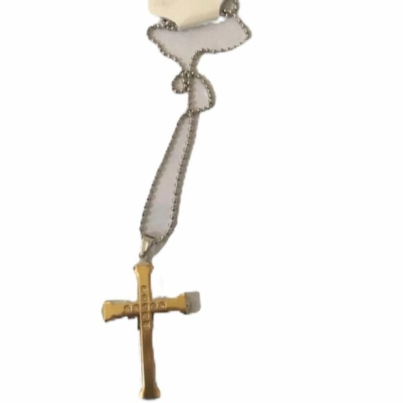 Fashion Jewelry Unisex Gold Tone Cross Pendant Necklace With Crystals - Picture 3 of 4